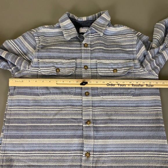 Old Navy Flannel Shacket Shirt Men's Large‎ L Tall Blue Striped Button Down - Picture 7 of 12